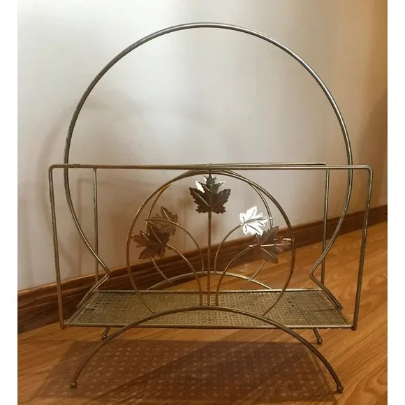 Magazine Rack With Maple Leaf Design Vintage Sturdy 15" MCM Elegant Timeless - Picture 2 of 12